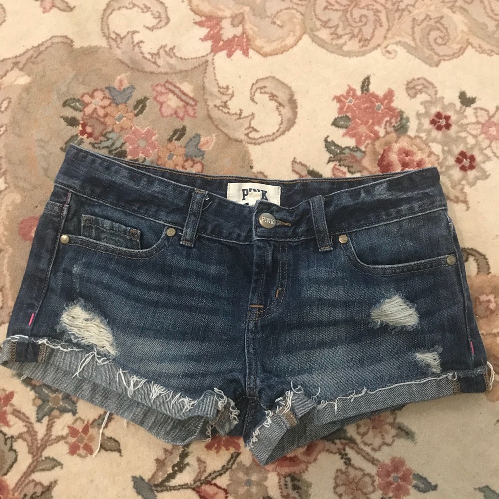 PINK Victoria Secret raw cuffed denim shorts.